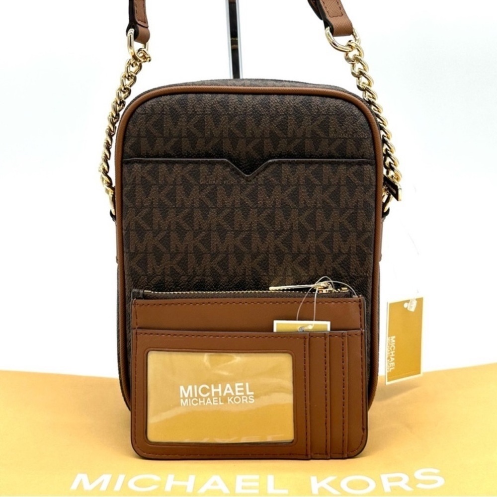 Michael Kors Medium NS Chain Xbody Bag & Small TZ Coinpouch w/D Brown/Gold - Picture 5 of 12